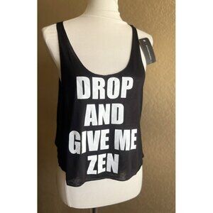 STYLESTALKER Women’s Black Zen Crop Tank Top Size M 100% Cotton Sleeveless A2015